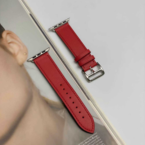 Кожаный ремешок Hermes New Leather для Apple Watch 42/44/45mm Red